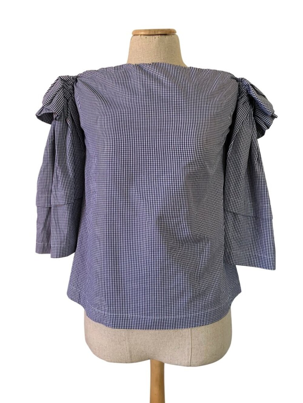 Erika Cavallini Womens Sz 40 Blue & White Gingham Blouse / Ruffle Sleeve Detail